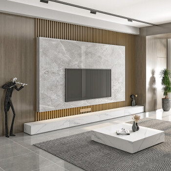 组合现代简约地台柜极简大理石背景墙地柜意大利岩板22米电视柜电视柜