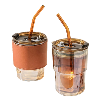 广意 玻璃杯水杯手持咖啡杯大容量杯子学生便携吸管杯随行杯 GY7990