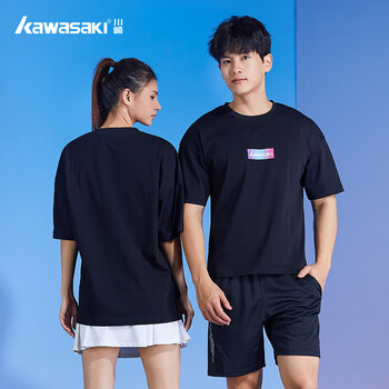 川崎（KAWASAKI）羽毛球服男女款上衣透气运动短袖T恤中性款K3037 白色 L