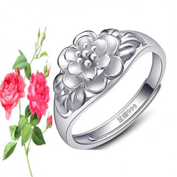 银戒指女999银戒指玫瑰花足银戒指花朵韩版女食指开口个性指环