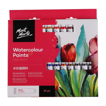 【全网低价】蒙玛特(Mont Marte)水彩颜料24色12ml 水彩画套装儿童美术画画可水洗颜料 色彩颜料学生绘画透明颜料PMHS0049美术写生