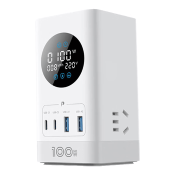 公牛（BULL）新国标智能数显屏幕氮化镓100W PD苹果快充立式插座/usb桌面抗电涌防过载插排  2C2A+3插孔