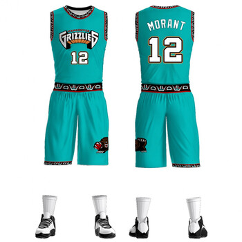 滕讯体育nba专营灰熊队莫兰特12号复古球衣篮球服套装定制印字比赛