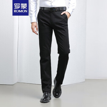 罗蒙2021秋季百搭时尚男裤纯棉直筒裤舒适透气男士休闲裤42z811黑色33