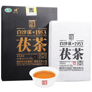 白沙溪 安化黑茶 茶叶 2022年金花茯茶砖茶湖南特产御品茯砖318g盒装