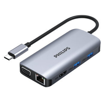 飞利浦（PHILIPS）type-c扩展坞 适用华为苹果电脑转换器macbook网线读卡器双视频转接头 usb-c转hdmi网口vga拓展坞