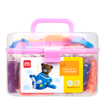 得力(deli)24色橡皮泥 手工DIY玩具彩泥套装 超轻粘土黏土太空沙彩泥 儿童开学毕业文具生日礼物 粉色