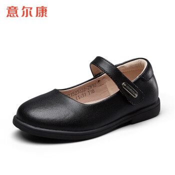 意尔康童鞋牛二层皮女童黑色皮鞋2021秋季学生儿童礼仪表演鞋 ecz