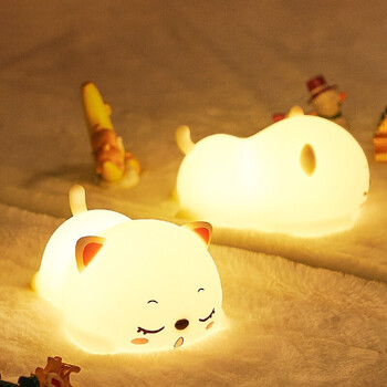 万火呼噜猫咪硅胶小夜灯充电卧室床头灯儿童生日礼物女拍拍睡眠伴睡