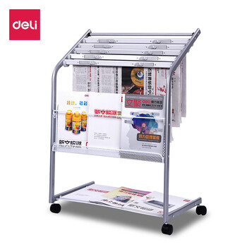 得力（deli）9302 六层铝合金夹条报纸架报刊架 宣传杂志展示架 办公室落地置物架 高0.87米