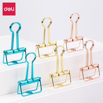 得力（DELI）长尾票夹 金属基材 简约时尚 夹力强劲 表面镀漆 78207镂空长尾票夹(混)(6只/3色/袋) 2袋装