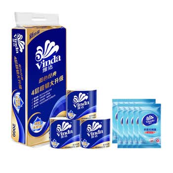 维达（Vinda） 蓝色经典4层200克10卷卫生纸V4073+湿巾1片装*10片 新旧包装