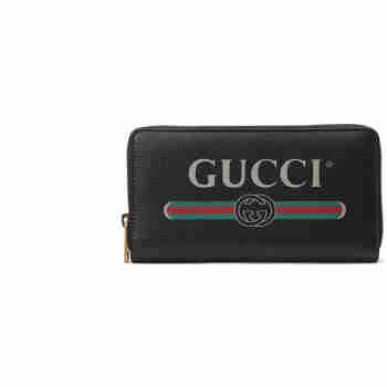 GUCCI 古驰钱包男士牛皮粒面gucci印花长款钱包钱夹 496317 0GCAT 8163 黑色