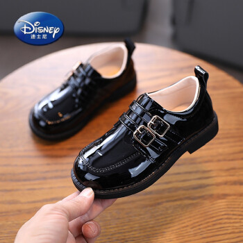 迪士尼disney儿童皮鞋2022夏季新款儿童黑色休闲鞋女男童英伦风小学生