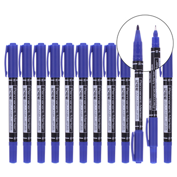 得力（deli）细杆双头0.5mm/1.2mm物流快递油性记号笔 勾线笔会议签字笔马克笔蓝色12支/盒 S831