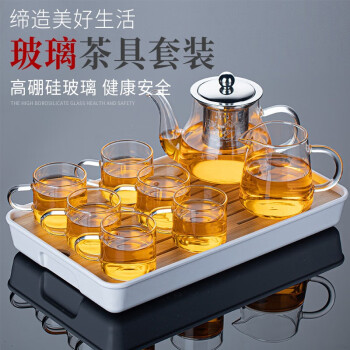 天喜(tianxi)茶具套装 耐热玻璃家用过滤泡花茶壶 《八骏壶》过滤茶杯
