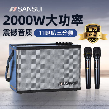 山水（SANSUI）大功率无线蓝牙音箱重低音炮大音量便携式广场舞音响带麦克风户外k歌专用移动小型声卡音响一体机 SS190黑灰色 11喇叭三分频2000W