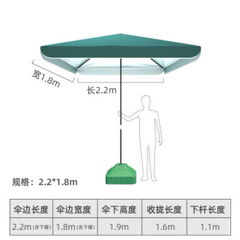 大伞摆地摊生意伞遮阳伞户外雨伞四方太阳伞庭院长方形四角伞绿色18x