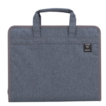 得力（deli）A4/13格竖版布质风琴包多层文件夹试卷收纳袋 文件资料手提包文件资料册办公商务学生72560 深灰色