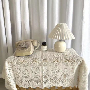 宝媚 ins风白色长方形少女蕾丝花边法式复古餐桌布床头柜盖布茶几垫子 白色 90*90cm