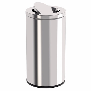 京洲实邦垃圾桶翻盖48L圆柱形不锈钢原色38*73商用烟灰桶