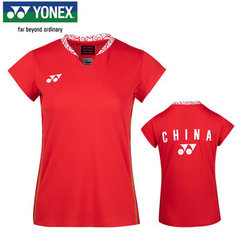YONEX尤尼克斯羽毛球服国家队战袍运动短袖女20883CR钻石红XO