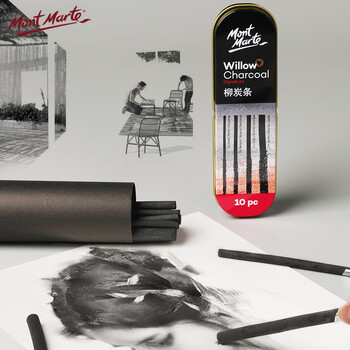 蒙玛特(Mont Marte)炭笔10支装 素描炭条柳木碳精条木炭画笔大中小号套装 写生速写学生铁盒装碳笔MPN0043 速写 马克笔绘画