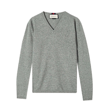 gucci 古驰 灰色经典logo标志v领男士羊绒衫 ci【礼物 浅灰色 xl