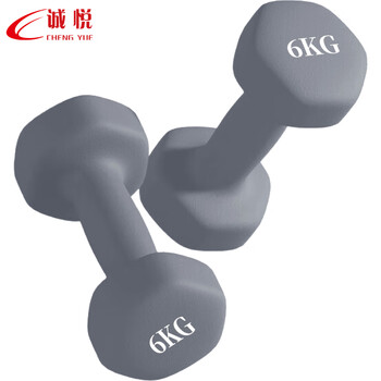 诚悦彩色浸塑哑铃男女士家用健身肌肉手臂塑形轻重量雅灰6kg*2CY-572