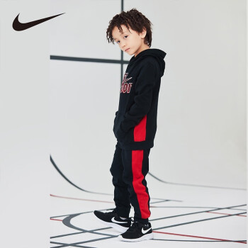 nike耐克小童装男童加绒卫衣长裤2件套2021秋冬儿童保暖连帽卫衣套装