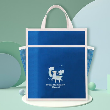 誉禾学生补习袋大容量书包手提袋拎书袋儿童可爱美术袋补课袋三层补习包帆布包 6173蓝色