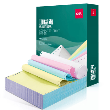 得力（deli）珊瑚海四联二等分不撕边针式打印纸电脑打印纸 彩色(白红蓝黄)财务发票打印 1000页241-4-1/2C