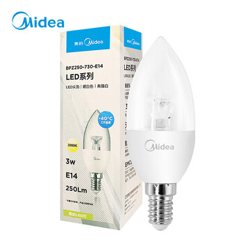 
                                        
                                        美的（Midea） LED节能灯泡 蜡烛尖泡 3W E14小螺口 3000K 暖白色 单只装                