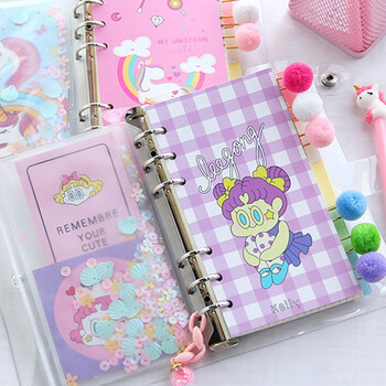 誉禾活页手账本可爱简约透明笔记本横线方格少女心网红记事本日程本伴手礼 4222-A6小女孩