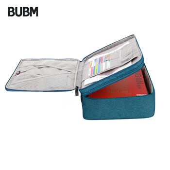 BUBM 证件收纳包居家庭用超大容量多功能收纳袋档案票据文件户口本护照多层整理盒 双层墨绿色JTB
