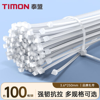 泰盟(TIMON)尼龙扎带 自锁式小号束线带捆扎带绑带 园林电脑装机桌面理线带 白色 TM-BS3.6*250mm 约100根/包