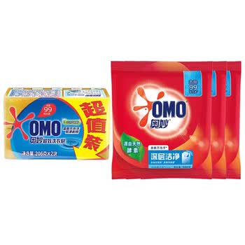 奥妙（OMO） 99超效洗衣皂(206GX2)+深层洁净洗衣粉300g*3袋 清洁去渍