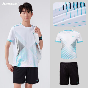 川崎（KAWASAKI）羽毛球服套装夏款运动速干短袖T恤训练队服A1806 男款白黑 XL
