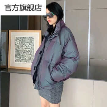 fog复线高街炫彩反光·棉服冬季男女加厚宽松外套 ess炫彩蓝紫色棉服