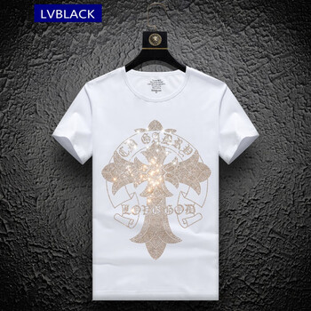lvblack品牌大牌奢侈品男装烫钻恤男2022夏季短袖镶钻衣服欧美冰丝