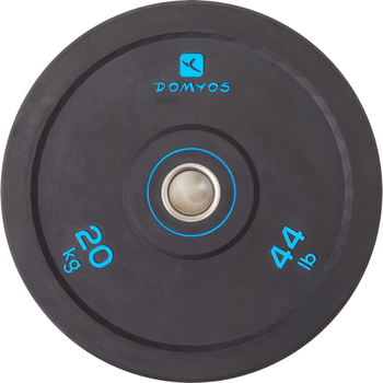 迪卡侬奥杠大孔杠铃片包胶防震力量举重深蹲手抓训练健身器材CRO蓝色20Kg2526779