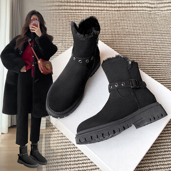 zhr女靴简约时尚雪地靴冬季加绒加厚保暖短靴女平跟棉鞋侧拉链时装靴k