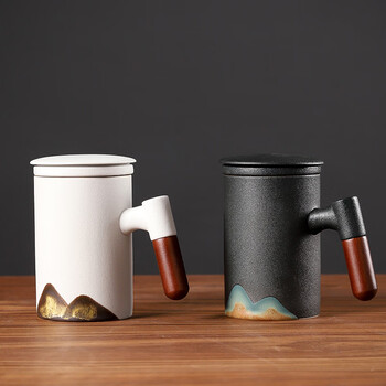 五拾缘 远山木柄泡茶马克杯 黑色