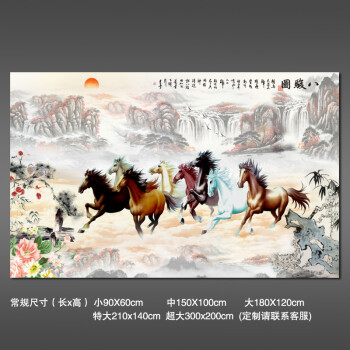 墙画贴画墙贴壁画贴纸壁纸自粘中式客厅办公室八骏图大展宏图风水 l