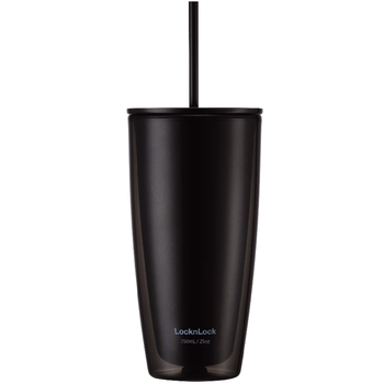 乐扣乐扣（LOCK&LOCK）双层吸管塑料杯学生上班族夏日大容量畅饮便携水杯750ML黑色 
