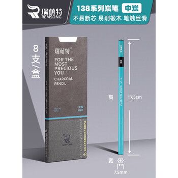 瑞萌特138炭笔中炭美术生专用3.0黑金款特软炭笔素描专用软中硬中性灰炭笔丝滑不断芯揉擦偏冷瑞蒙特