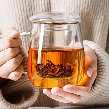物生物（RELEA）玻璃杯男女士茶水分离杯耐高温办公泡茶杯带把高硼硅水杯花茶杯子