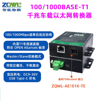 智嵌物联千兆百兆车载以太网转换器100/1000BASE-T1转TX转RJ45 千兆车载以太网转换器(泰科TEMatenet接口)