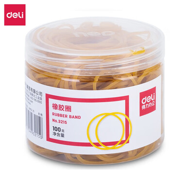 得力3215 高韧性高强度橡皮筋橡胶圈(100g/筒) 反复拉伸不易断 办公用品 24筒装