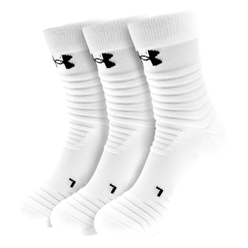 安德玛（Under Armour）篮球袜 吸汗防滑透气加厚袜 冬季运动袜男女款 白色M码三双装